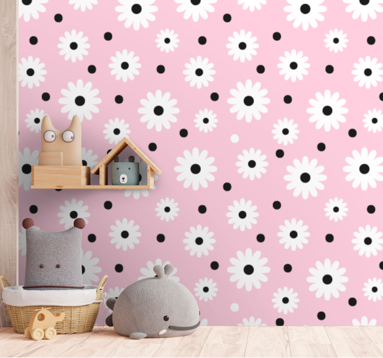 Pink black dots flower Childrens Wallpaper - TenStickers