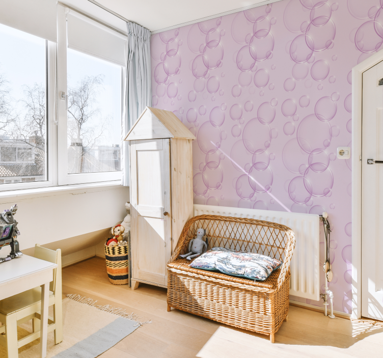 Pink Bubbles Kids Pattern Wallpaper - TenStickers