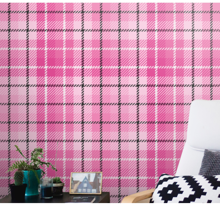 Pink Tartan Pattern wallpaper squares - TenStickers