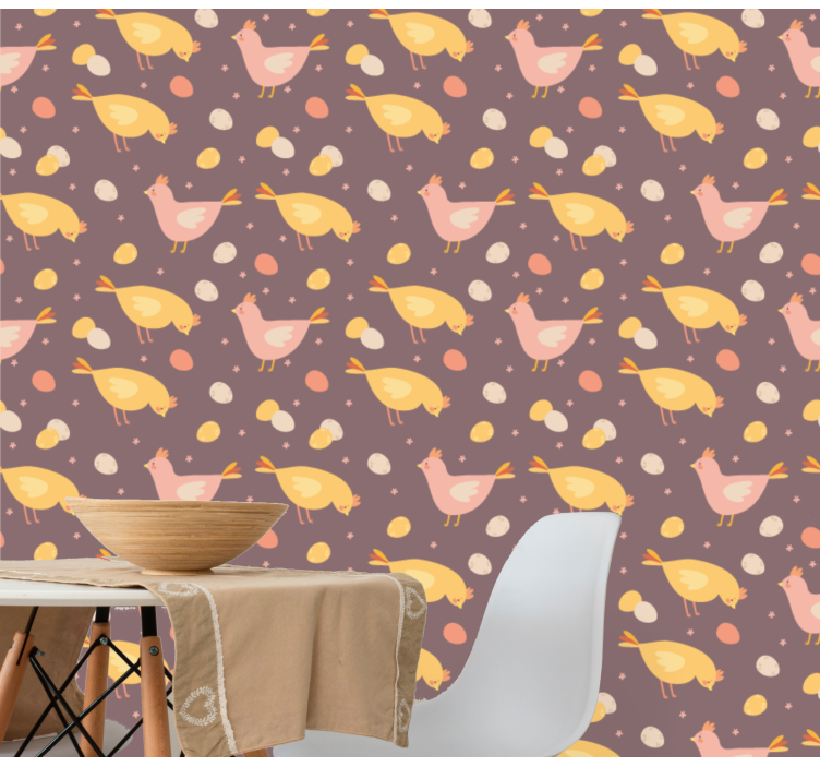 Playful Chickens Pattern animals wallpaper - TenStickers