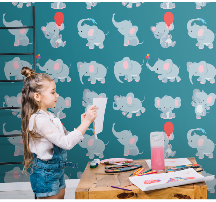 Playful Elephants nursery room wallpaper - TenStickers