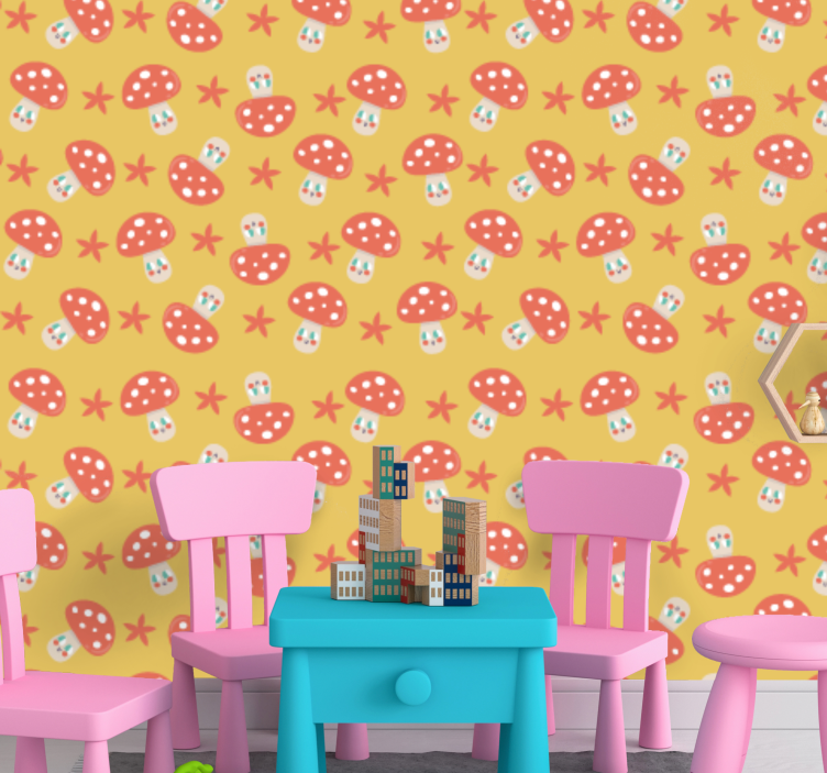 Playful Mushroom Pattern ornamental wallpaper - TenStickers