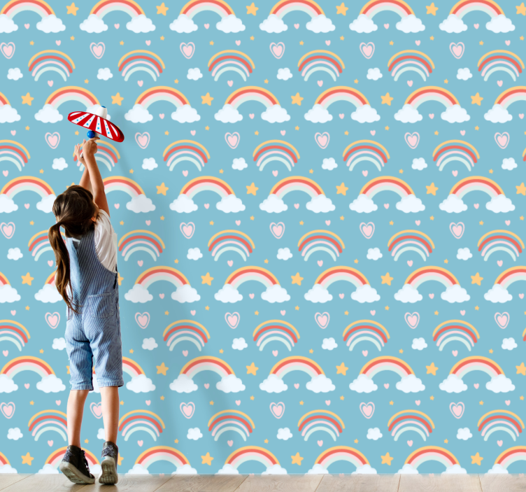 Playful Rainbow Clouds nursery room wallpaper - TenStickers