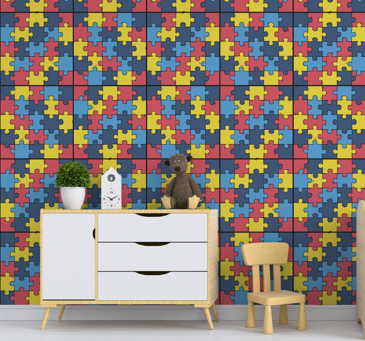 Puzzle Pattern wallpaper geometric - TenStickers