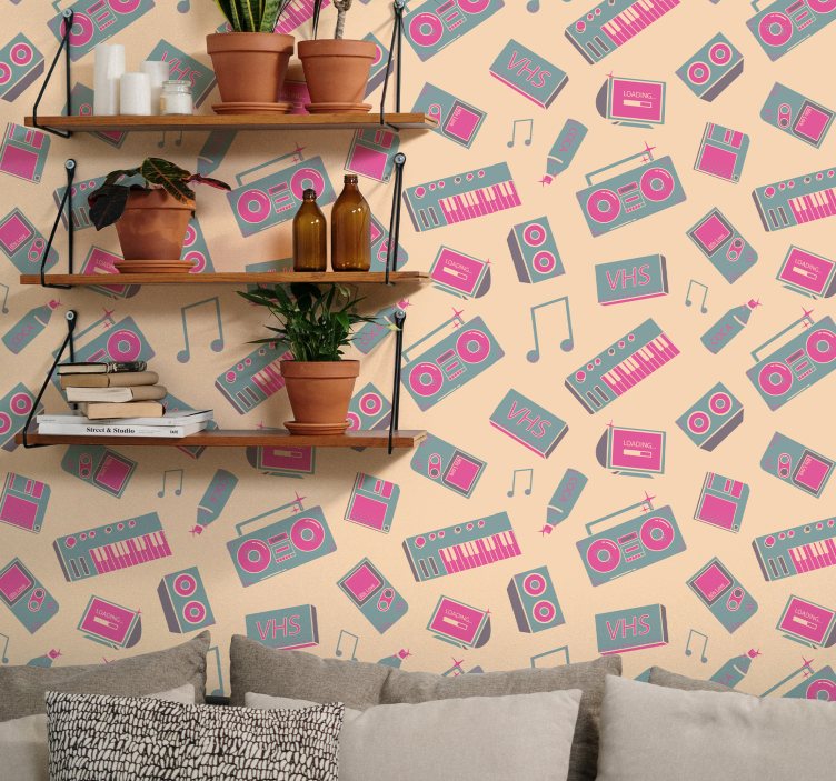 Retro Music Pattern wallpaper vintage - TenStickers