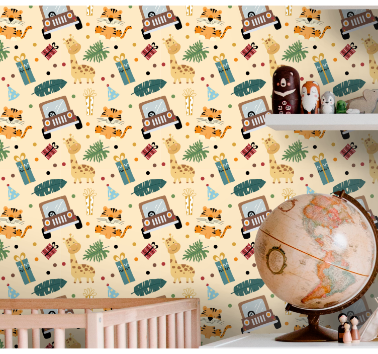 Safari Adventure Pattern nursery room wallpaper - TenStickers