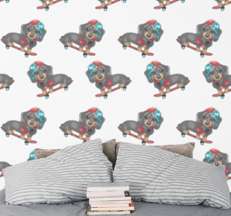 Sausage dog on a skateboard Bedroom Wallpaper - TenStickers