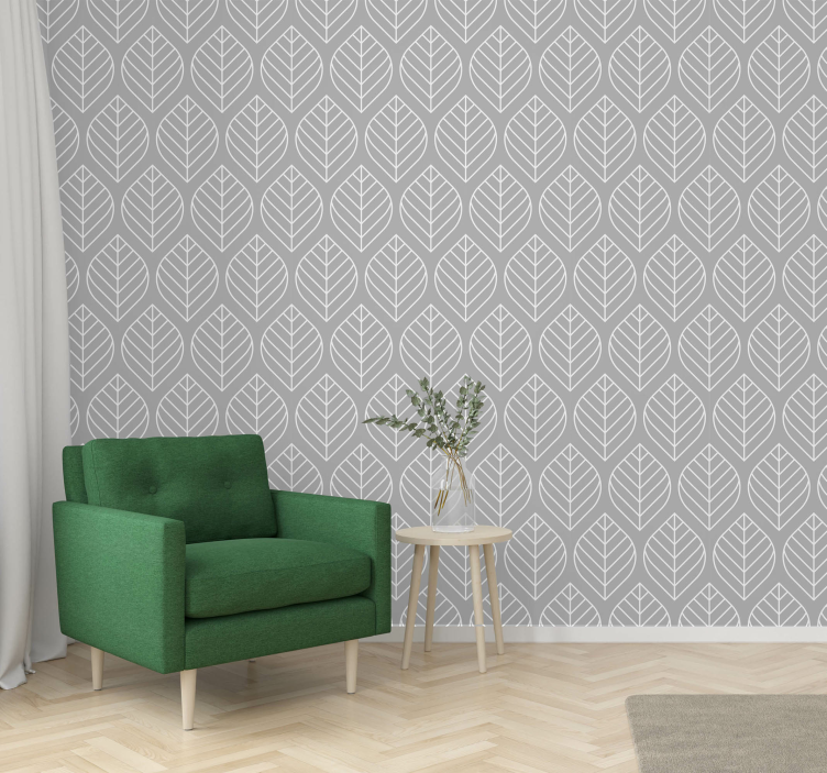 Scandic leaf style light grey Modern Wallpaper - TenStickers