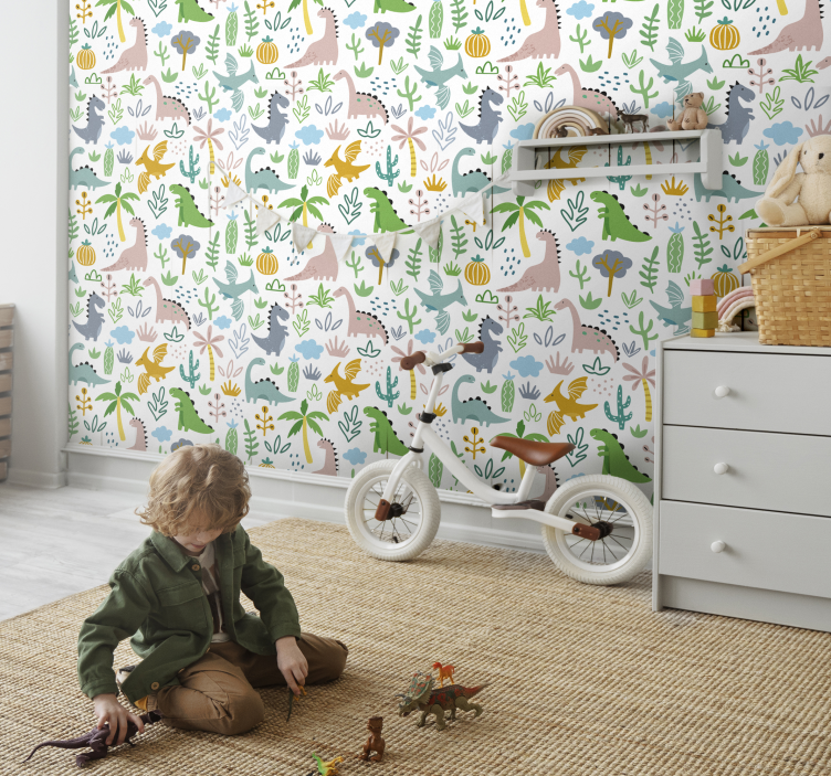 scandinavian jurassic pattern dinosaurs wallpaper - TenStickers