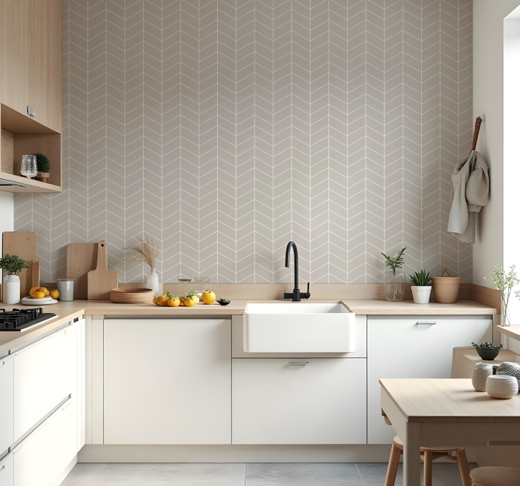 Scandinavian Style Beige and White kitchen wallpaper - TenStickers