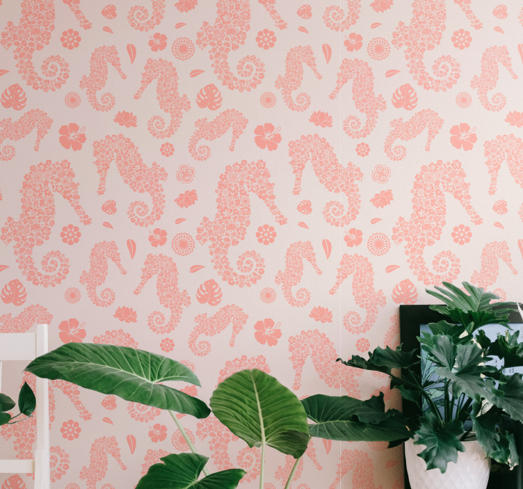 Seahorse Floral Pattern animals wallpaper - TenStickers