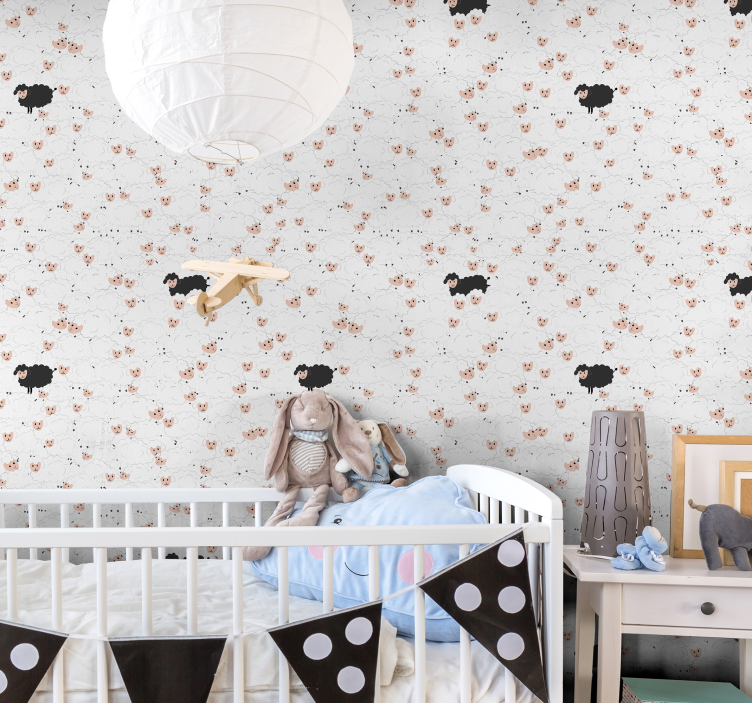 Sheep Delight Motif nursery room wallpaper - TenStickers