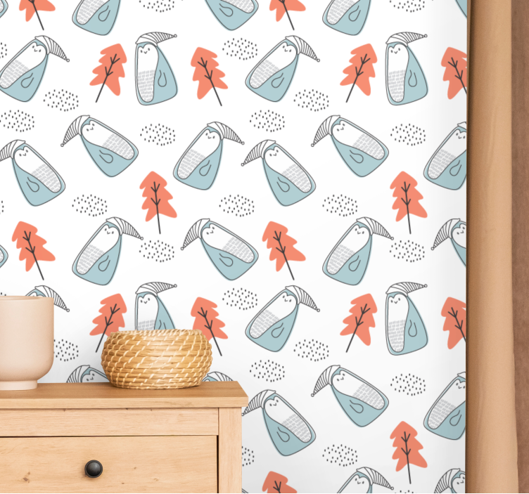 Sleepy Penguins Pattern animals wallpaper - TenStickers