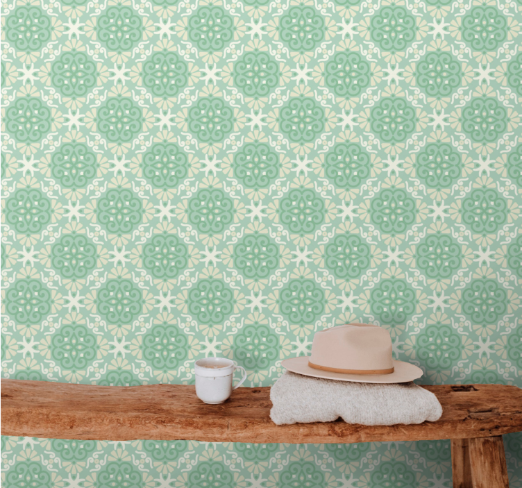 Soft green circular motif ornamental wallpaper - TenStickers
