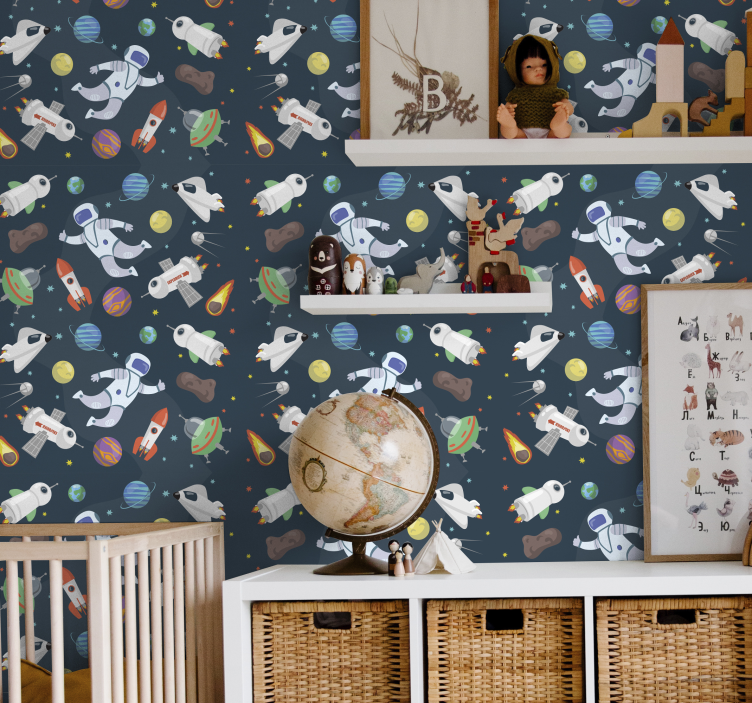 Space adventure wallpaper childrens room - TenStickers