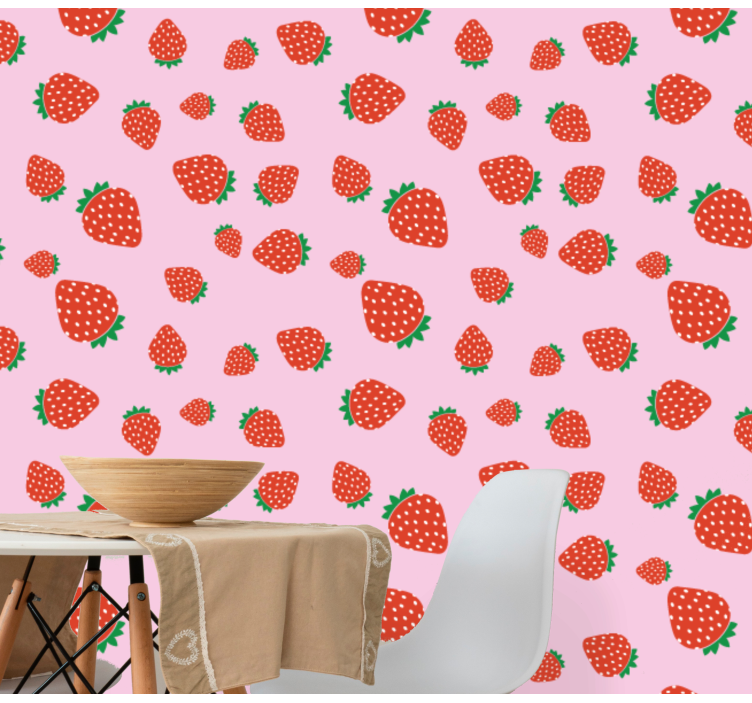 Strawberries pattern on pink flower wallpaper - TenStickers