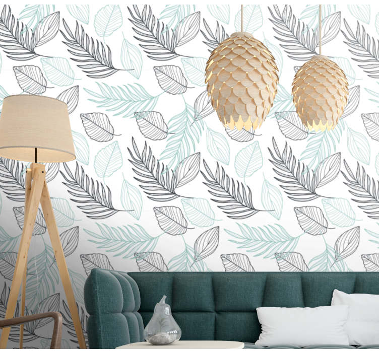 Stylish gray flying pattern leaves wallpaper - TenStickers
