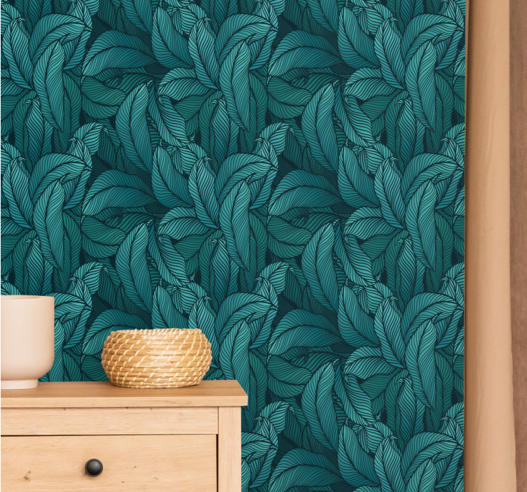 Stylised green arrangement leaves wallpaper - TenStickers
