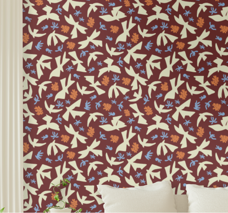 Stylized nature motifs floral wallpaper - TenStickers