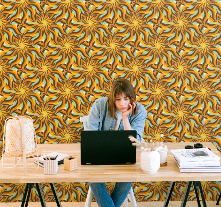 Sun and clouds 70s vintage wallpaper - TenStickers