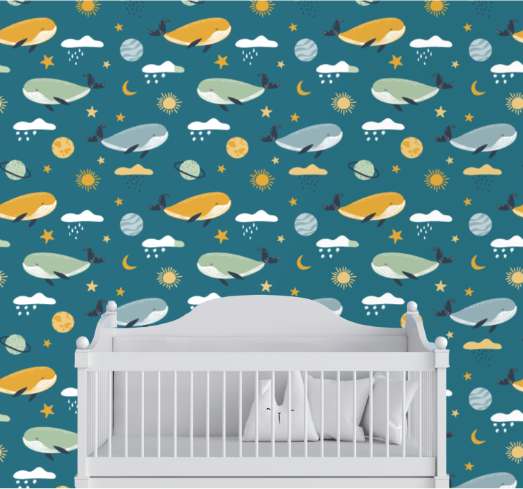 Trendy whale pattern children wallpaper - TenStickers