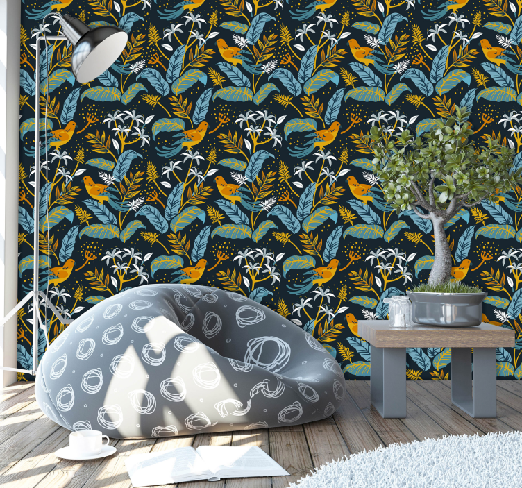 Tropical Bird Foliage leaves wallpaper - TenStickers
