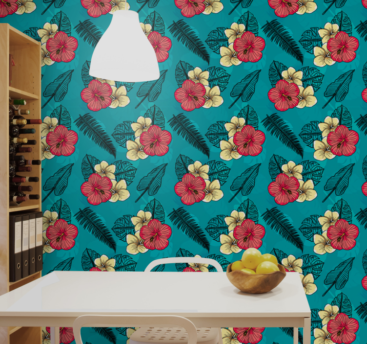 Tropical Hibiscus Pattern flowers wallpaper - TenStickers