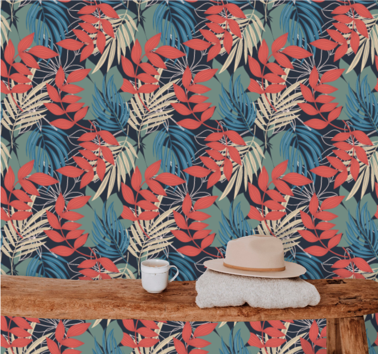 Blue coral jungle leaves wallpaper - TenStickers