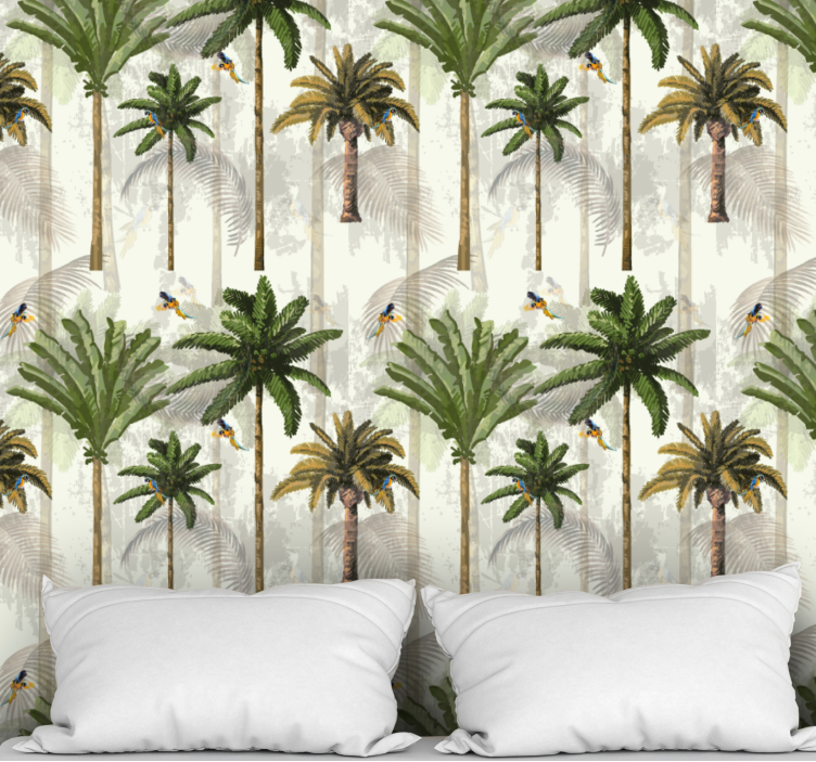 Beige palm pattern jungle themed wallpaper - TenStickers