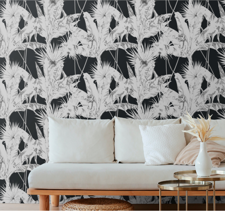 Tropical Plant Motif living area wallpaper - TenStickers
