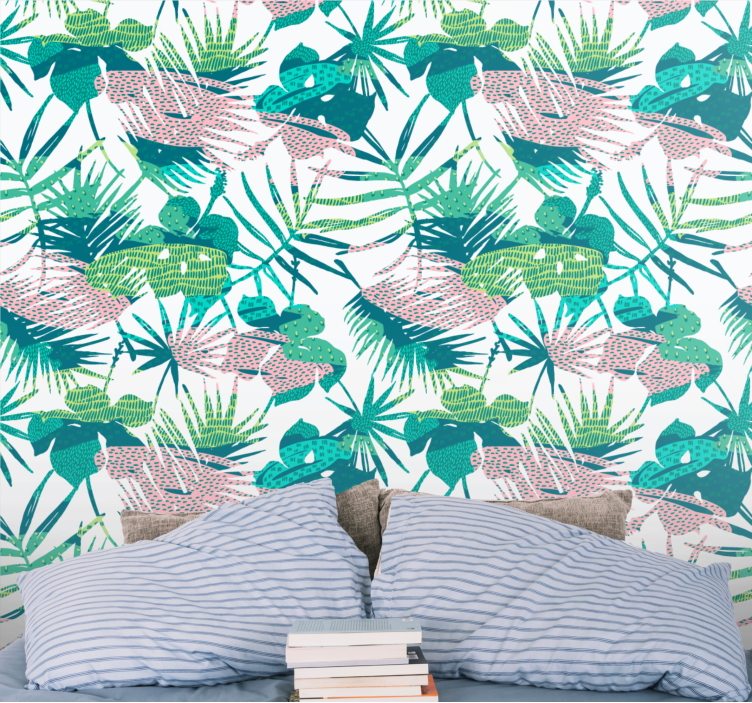 Botanical leaf burst jungle themed wallpaper - TenStickers
