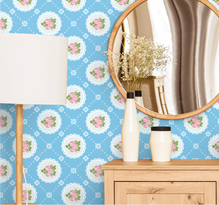 Vintage blue tiled pattern floral wallpaper - TenStickers