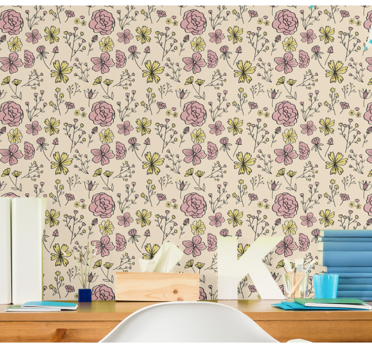 Vintage flowers draw wallpaper - TenStickers