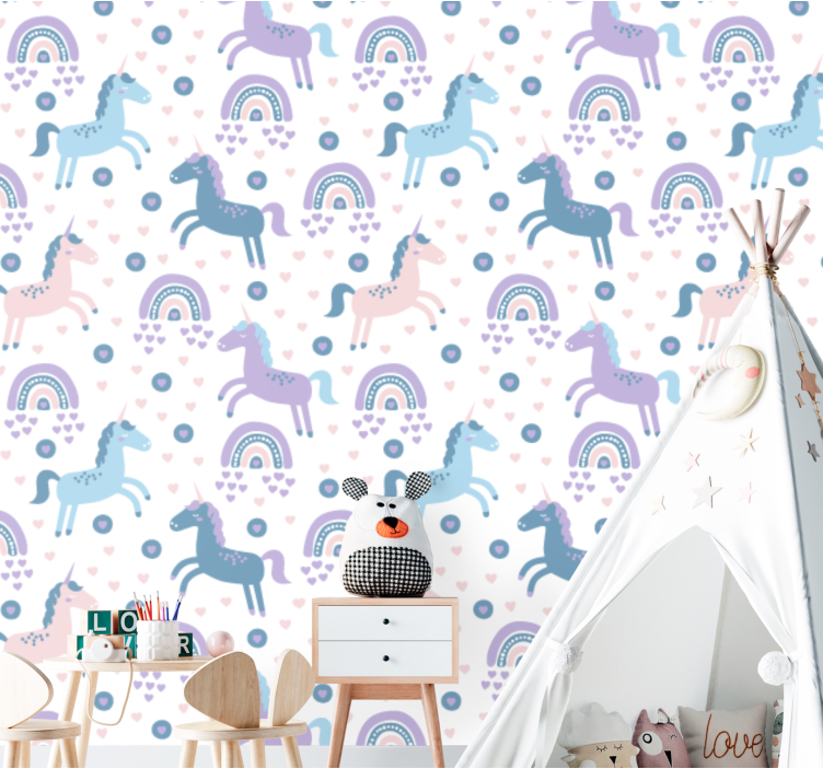 Whimsical Unicorns nursery room wallpaper - TenStickers