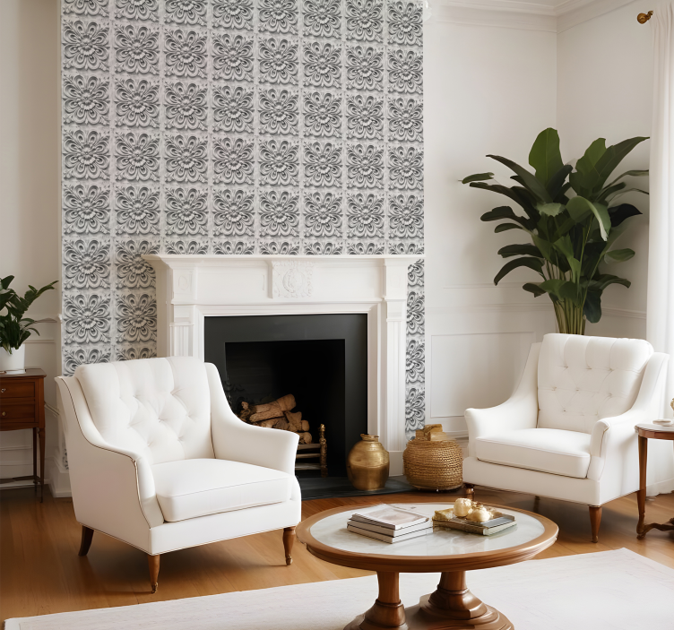 White tiles baroque wallpaper - TenStickers