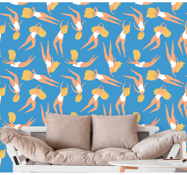 Women swimming relaxing pattern wallpaper - TenStickers