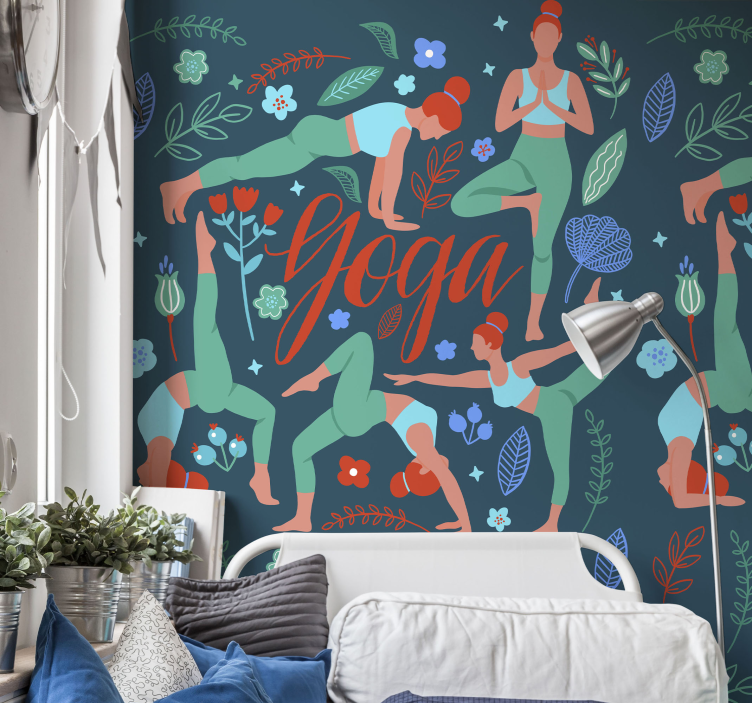 Yoga Poses Illustration nature wallpaper - TenStickers